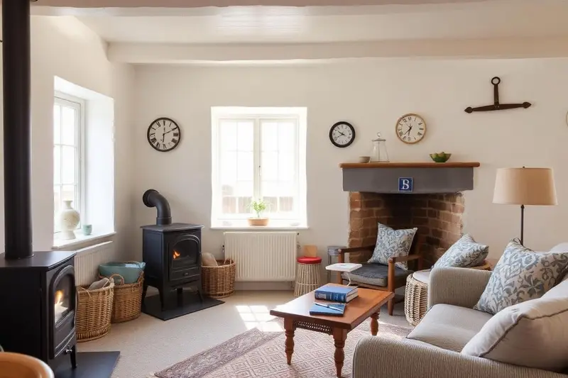 Cosy cottage living room with soft furnishings and warm lighting in Newquay