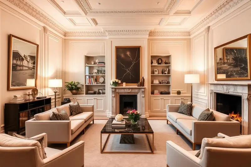 Luxury apartment living room with designer furnishings and elegant styling in Spinningfields