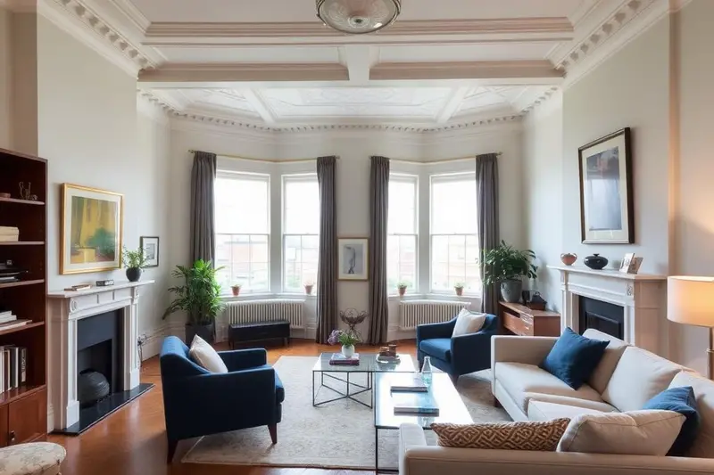 Period property interior with high ceilings, cornicing and sash windows in Ealing