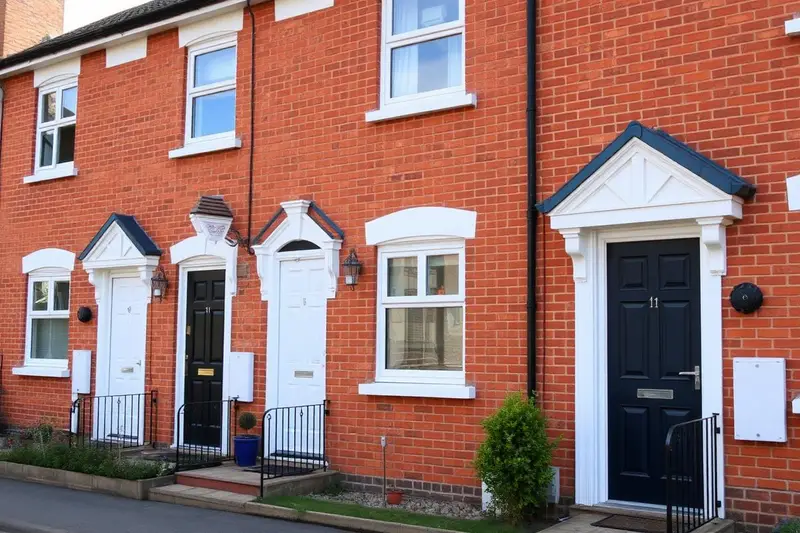 British red-brick terraced house exterior on a tidy residential street in Ipswich
