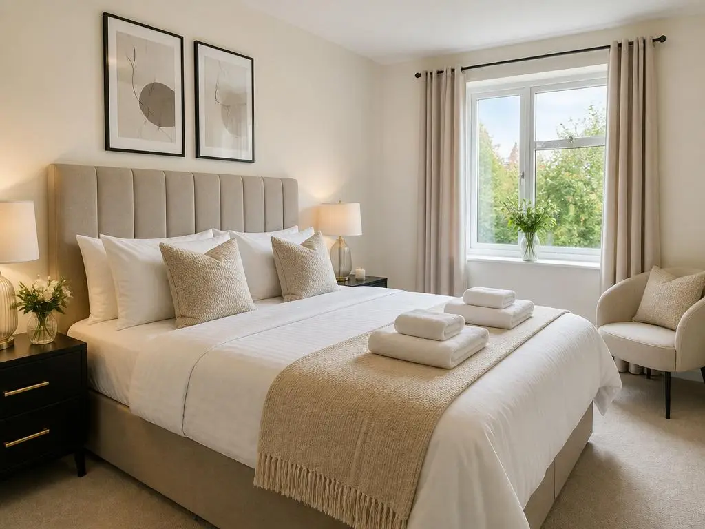 Professionally staged short-let bedroom